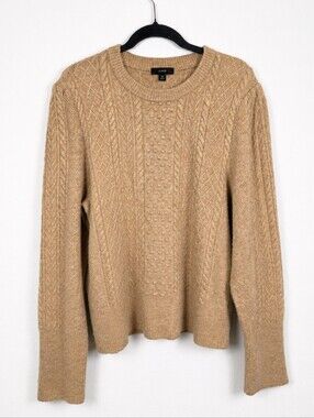 J.Crew 2X Merino Wool Alpaca Cable Knit Sweater Camel Cozy Chunky Plus